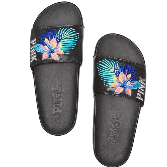 PINK Victoria's Secret Shoes - Victoria Secret Pink Embroidered Slides
